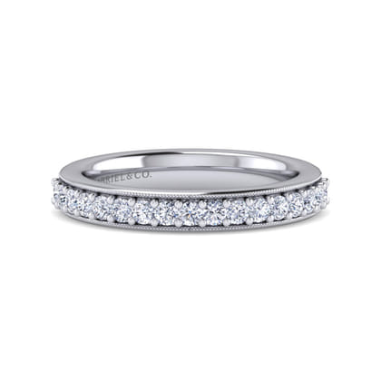 Lumierre - 14K White Gold Channel Prong Diamond Anniversary Band with Milgrain