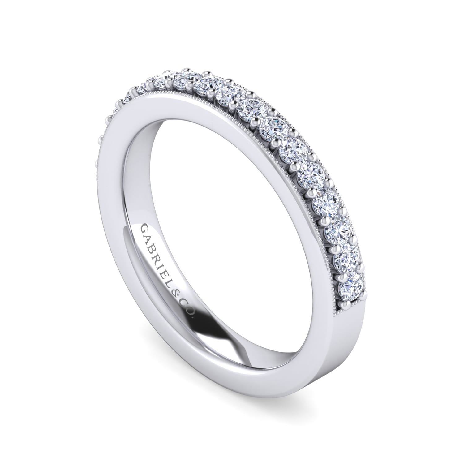 Straight Wedding Ring in 14k White Gold with Round Natural Diamond at Gabriel & Co. - Shot 3