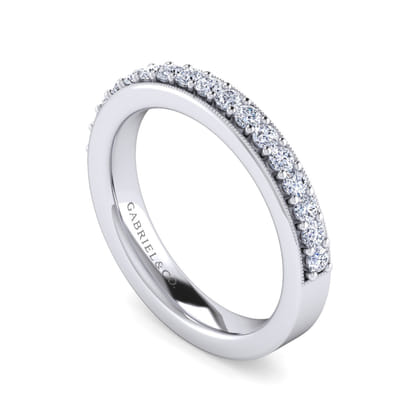 Lumierre - 14K White Gold Channel Prong Diamond Anniversary Band with Milgrain