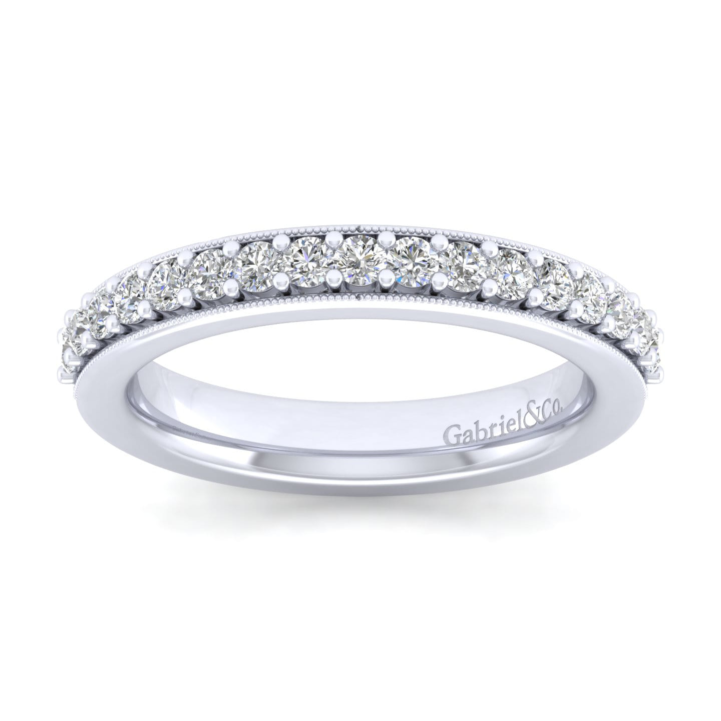 Straight Wedding Ring in 14k White Gold with Round Natural Diamond at Gabriel & Co. - Shot 5