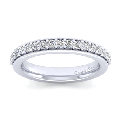 Lumierre - 14K White Gold Channel Prong Diamond Anniversary Band with Milgrain