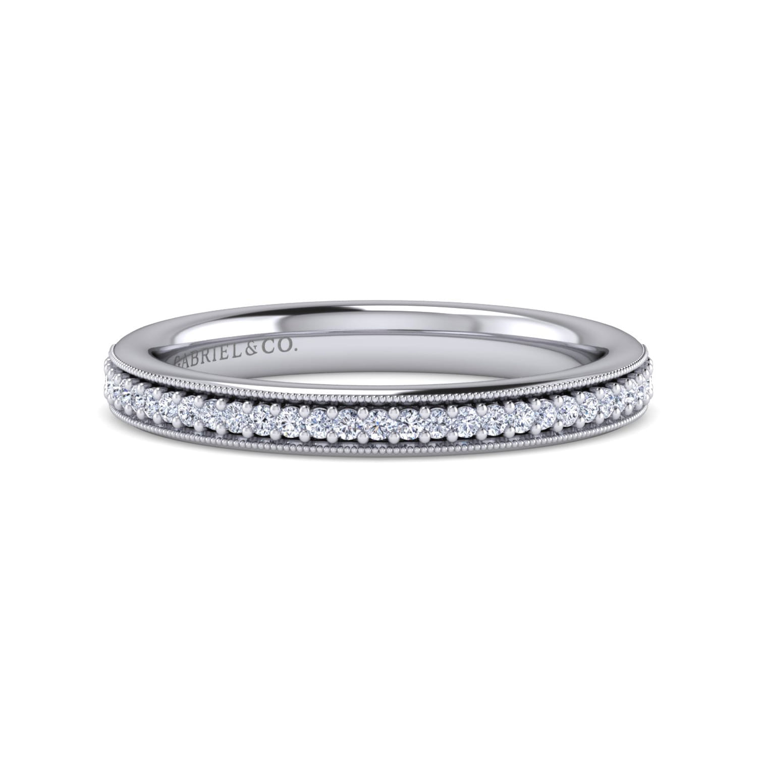Straight Wedding Ring in 14k White Gold with Round  at Gabriel & Co. - Shot 1