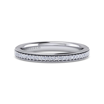 Lumierre - 14K White Gold Channel Prong Diamond Anniversary Band with Milgrain