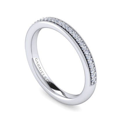 Lumierre - 14K White Gold Channel Prong Diamond Anniversary Band with Milgrain