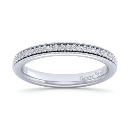 Lumierre - 14K White Gold Channel Prong Diamond Anniversary Band with Milgrain