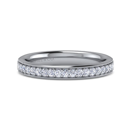 Lumierre - 14K White Gold Channel Prong Diamond Anniversary Band with Milgrain