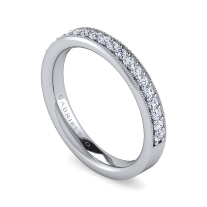 Lumierre - 14K White Gold Channel Prong Diamond Anniversary Band with Milgrain