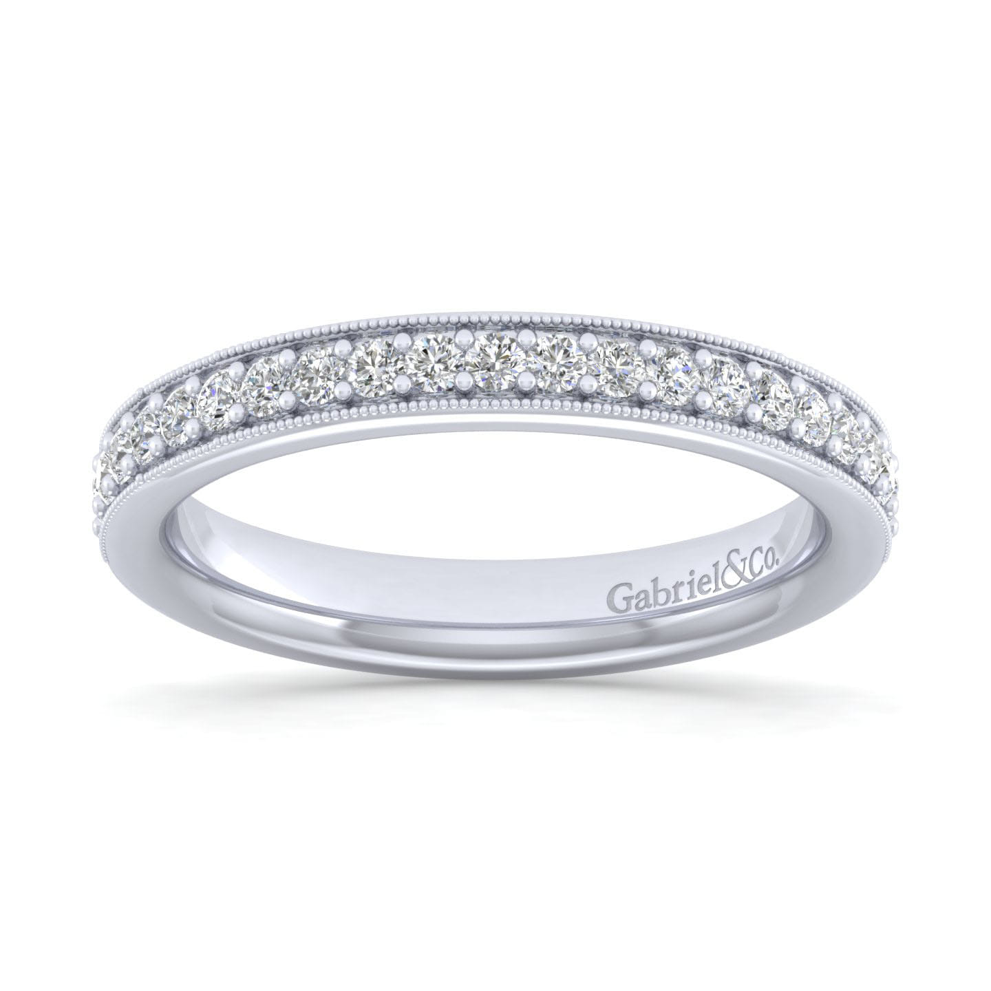 Straight Wedding Ring in 14k White Gold with Round Natural Diamond at Gabriel & Co. - Shot 5