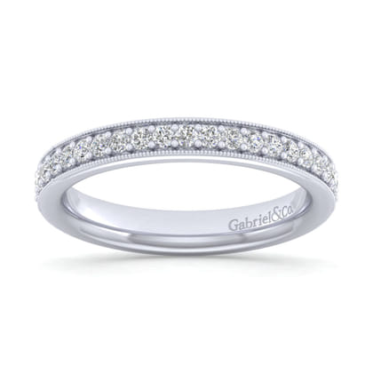 Lumierre - 14K White Gold Channel Prong Diamond Anniversary Band with Milgrain