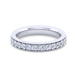 Lumierre - 14K White Gold Channel Prong Diamond Anniversary Band with Milgrain