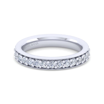 Lumierre - 14K White Gold Channel Prong Diamond Anniversary Band with Milgrain