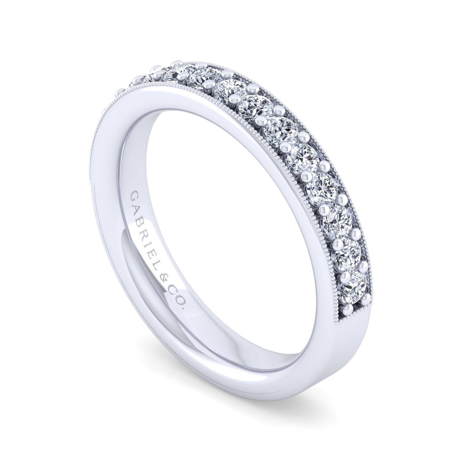 Lumierre - 14K White Gold Channel Prong Diamond Anniversary Band with Milgrain - 0.5 ct - Shot 3