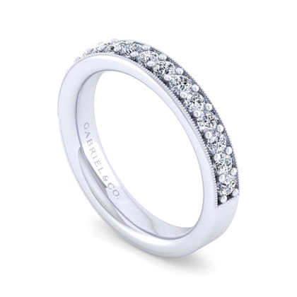 Lumierre - 14K White Gold Channel Prong Diamond Anniversary Band with Milgrain