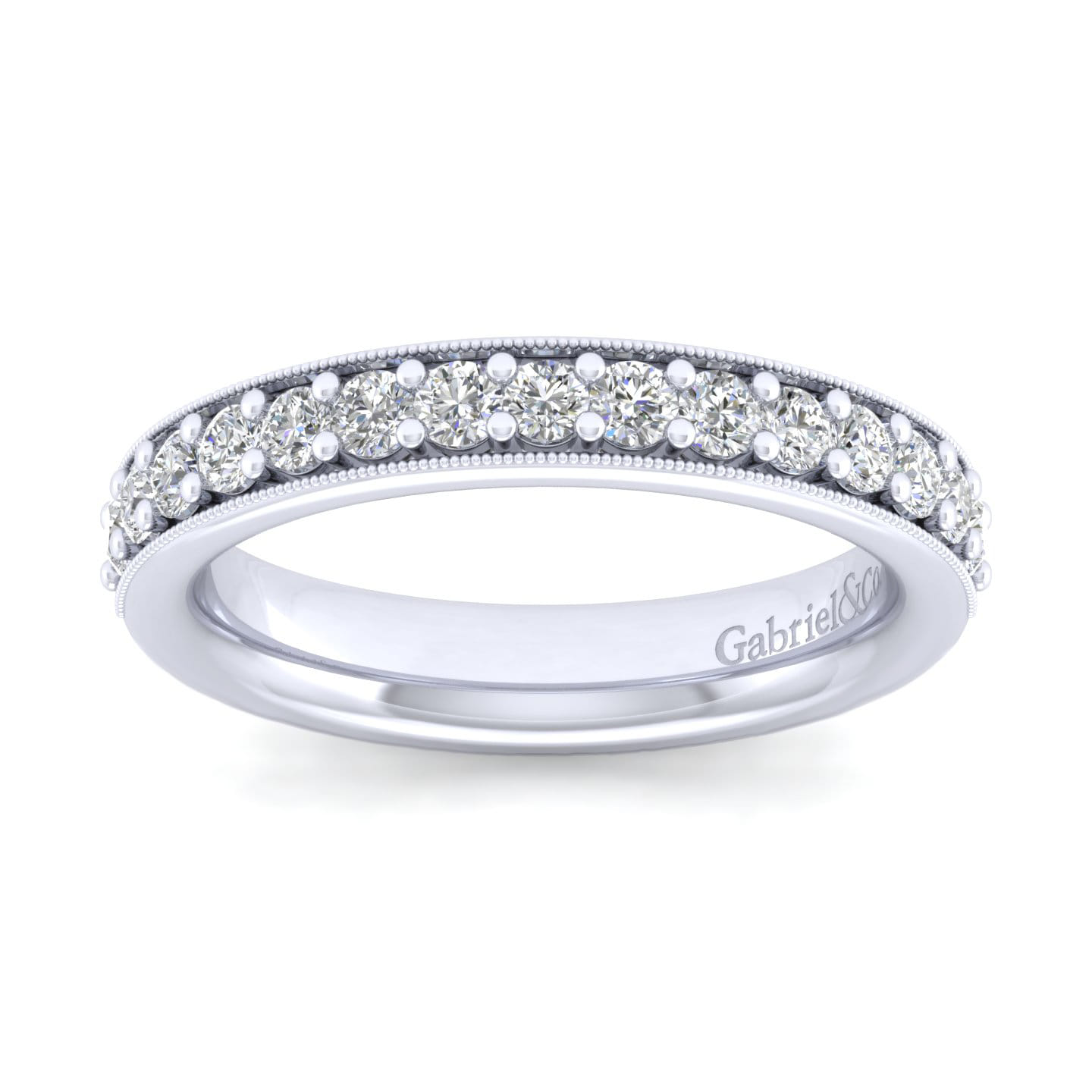 Straight Wedding Ring in 14k White Gold with Round Natural Diamond at Gabriel & Co. - Shot 5