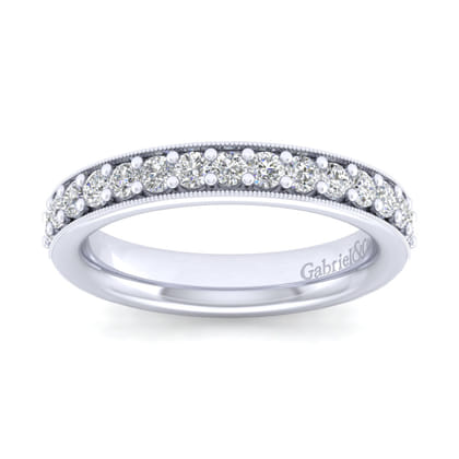 Lumierre - 14K White Gold Channel Prong Diamond Anniversary Band with Milgrain