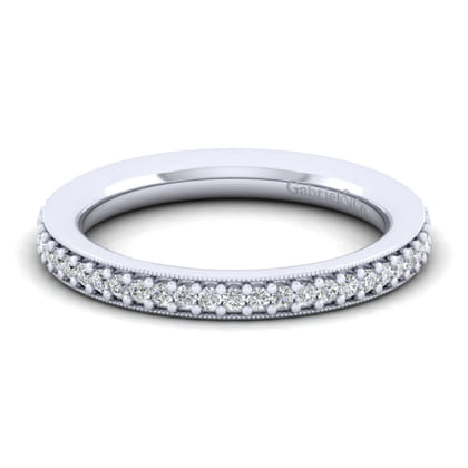 Lumierre - 14K White Gold Channel Prong Diamond Anniversary Band with Milgrain