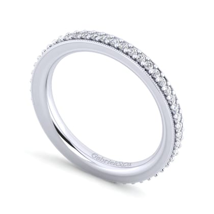 Lumierre - 14K White Gold Channel Prong Diamond Anniversary Band with Milgrain