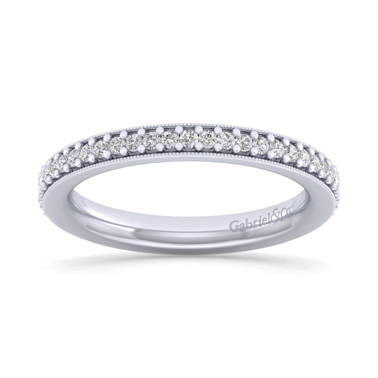Straight Wedding Ring in 14k White Gold with Round  at Gabriel & Co. - Shot 4