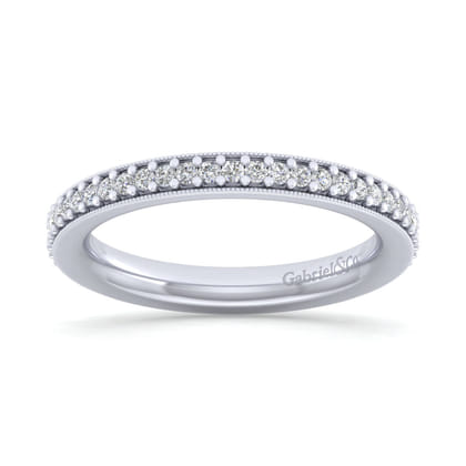 Lumierre - 14K White Gold Channel Prong Diamond Anniversary Band with Milgrain
