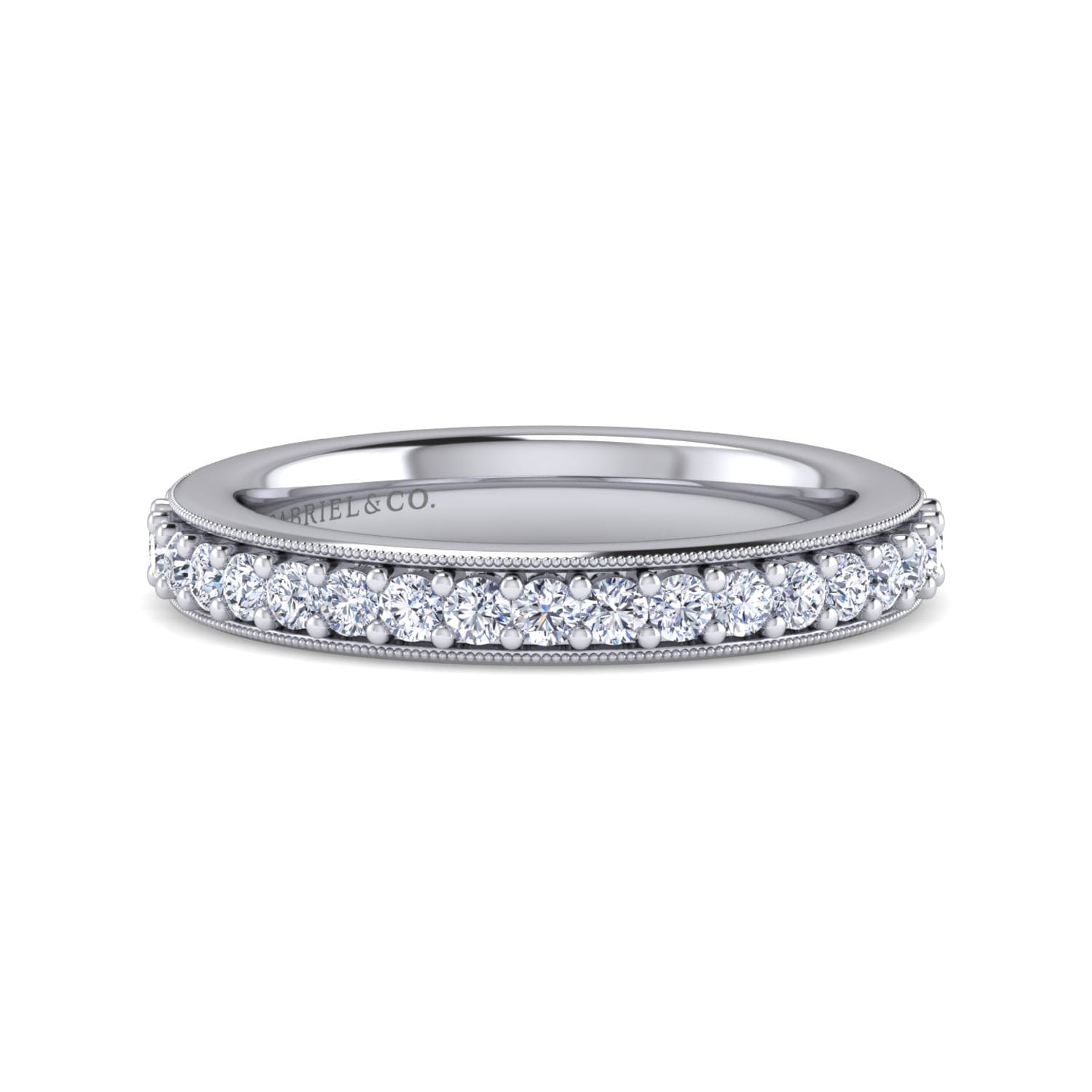 Straight Wedding Ring in 14k White Gold with Round Natural Diamond at Gabriel & Co. - Shot 1