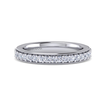 Lumierre - 14K White Gold Channel Prong Diamond Anniversary Band with Milgrain