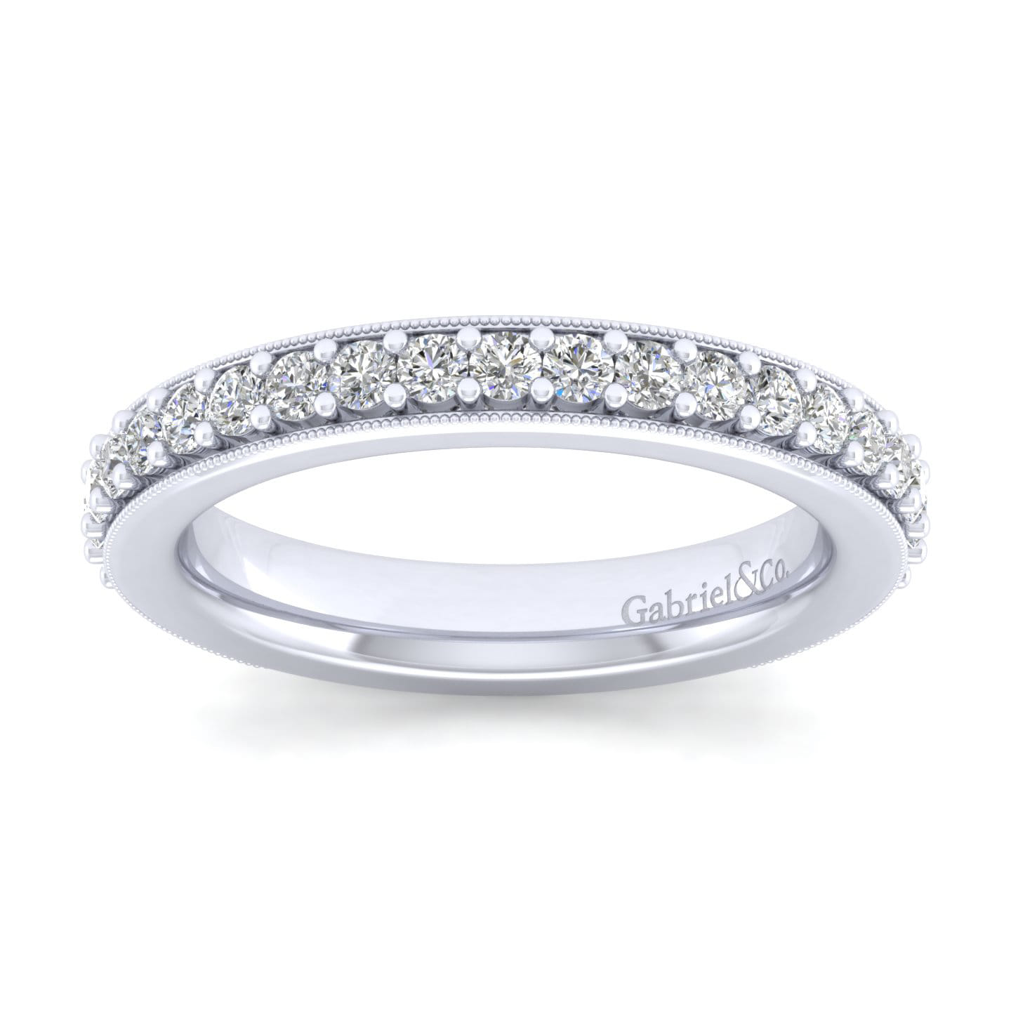 Straight Wedding Ring in 14k White Gold with Round Natural Diamond at Gabriel & Co. - Shot 5