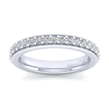 Lumierre - 14K White Gold Channel Prong Diamond Anniversary Band with Milgrain