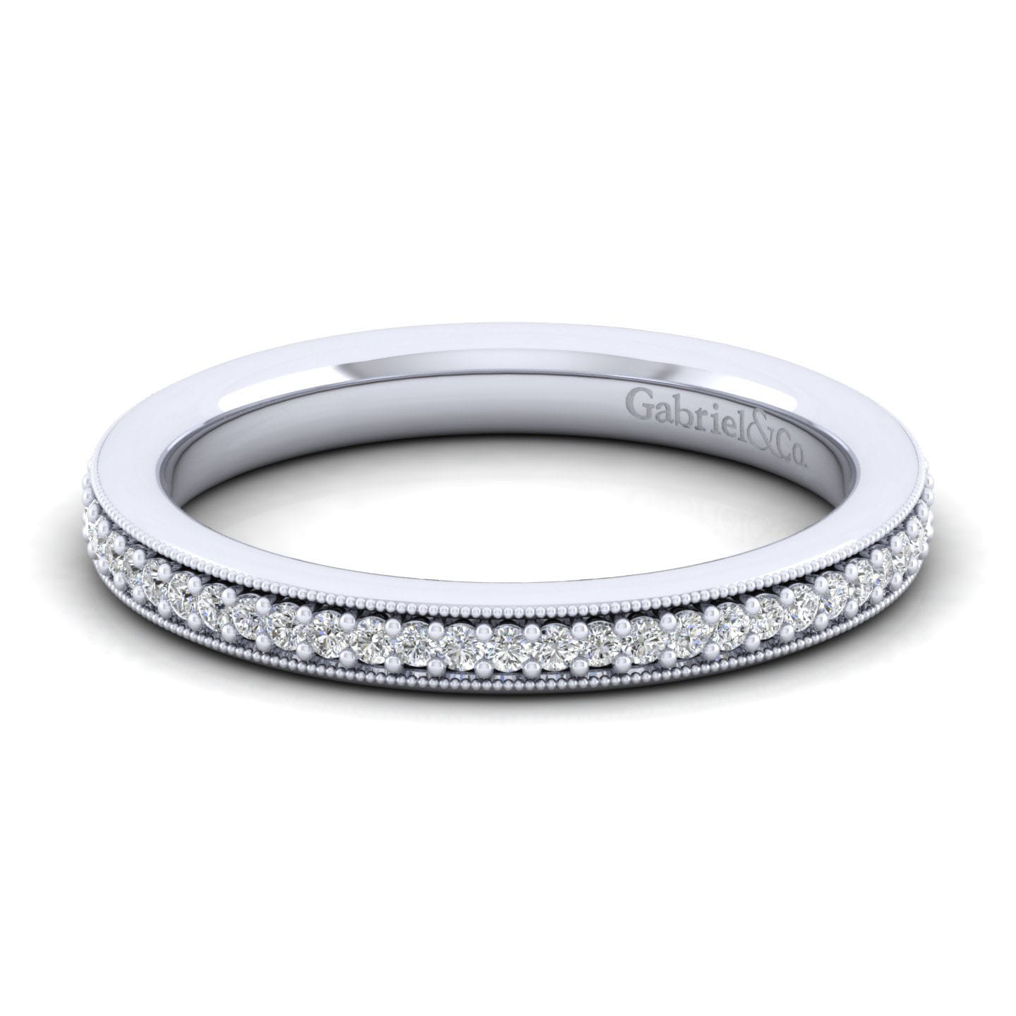 Straight Wedding Ring in 14k White Gold with Round Natural Diamond at Gabriel & Co. - Shot 1