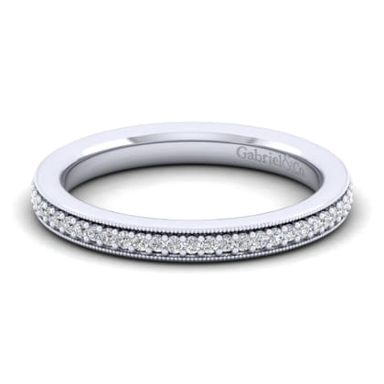Lumierre - 14K White Gold Channel Prong Diamond Anniversary Band with Milgrain