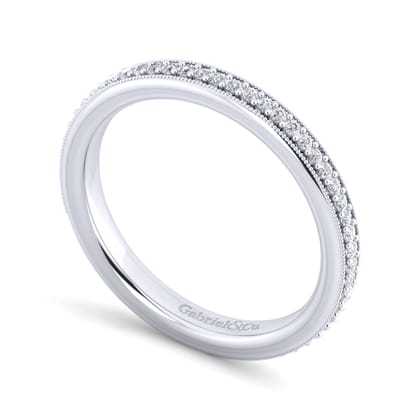 Lumierre - 14K White Gold Channel Prong Diamond Anniversary Band with Milgrain