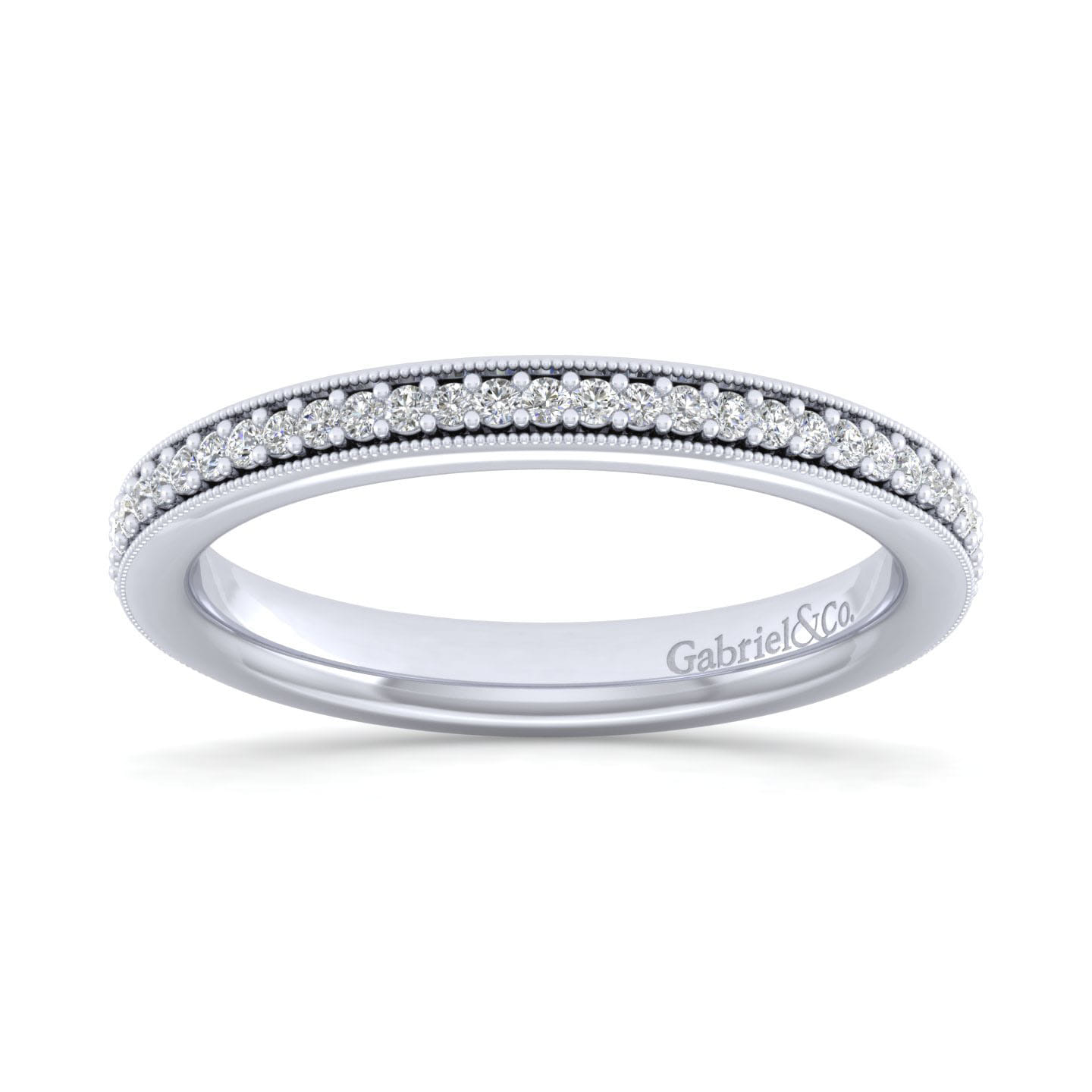 Straight Wedding Ring in 14k White Gold with Round Natural Diamond at Gabriel & Co. - Shot 4