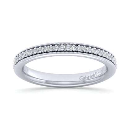 Lumierre - 14K White Gold Channel Prong Diamond Anniversary Band with Milgrain