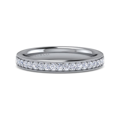 Lumierre - 14K White Gold Channel Prong Diamond Anniversary Band with Milgrain