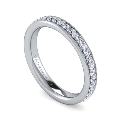 Lumierre - 14K White Gold Channel Prong Diamond Anniversary Band with Milgrain