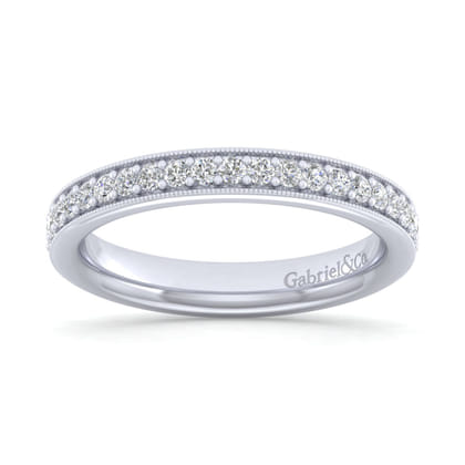 Lumierre - 14K White Gold Channel Prong Diamond Anniversary Band with Milgrain