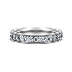 Lumierre - 14K White Gold Channel Prong Diamond Anniversary Band with Milgrain