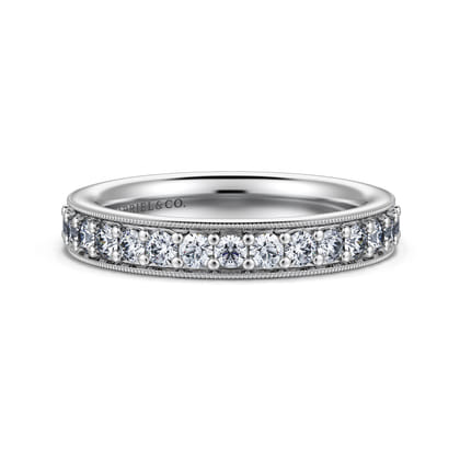 Lumierre - 14K White Gold Channel Prong Diamond Anniversary Band with Milgrain