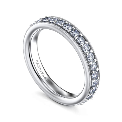 Lumierre - 14K White Gold Channel Prong Diamond Anniversary Band with Milgrain