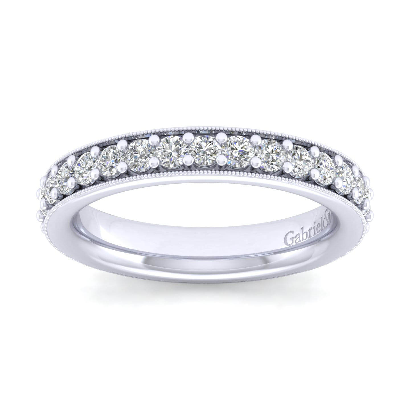 Straight Wedding Ring in 14k White Gold with Round Natural Diamond at Gabriel & Co. - Shot 5