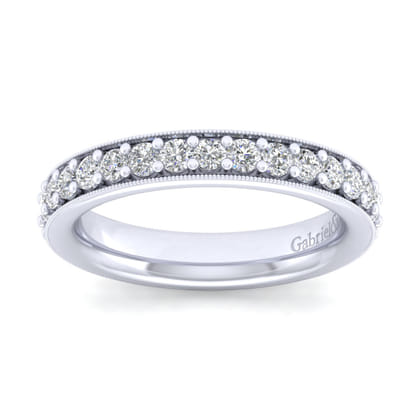 Lumierre - 14K White Gold Channel Prong Diamond Anniversary Band with Milgrain