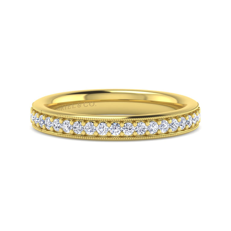 Straight Wedding Ring in 14k Yellow Gold with Round Natural Diamond at Gabriel & Co. - Shot 1
