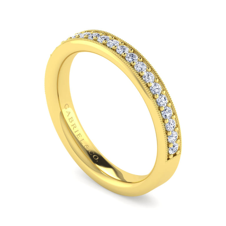 Straight Wedding Ring in 14k Yellow Gold with Round Natural Diamond at Gabriel & Co. - Shot 3