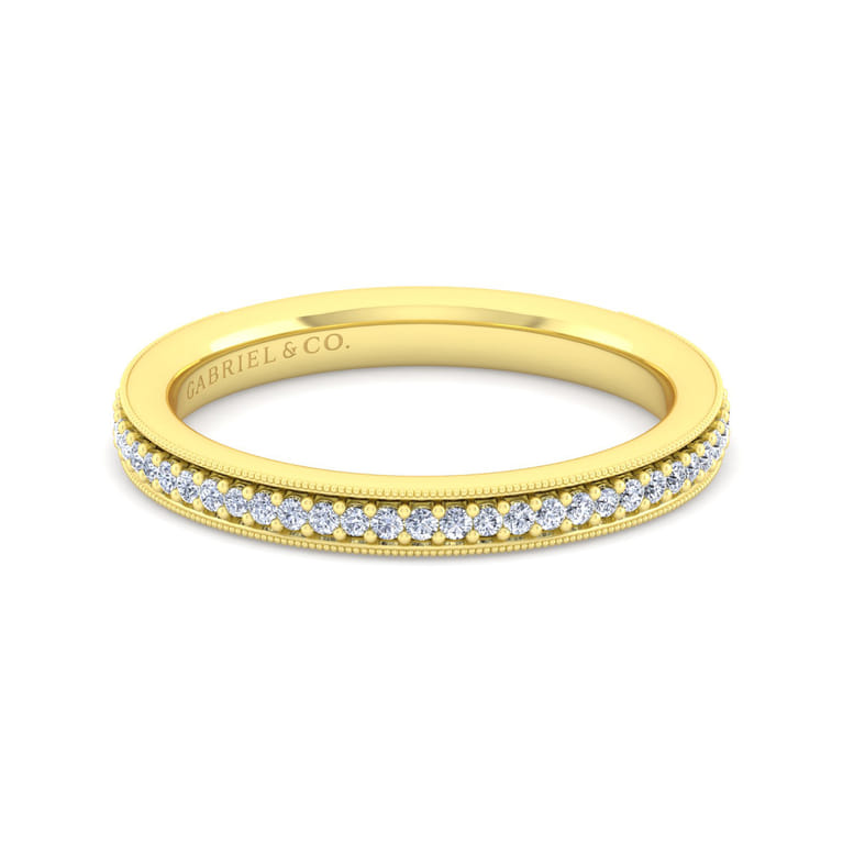 Straight Wedding Ring in 14k Yellow Gold with Round Natural Diamond at Gabriel & Co. - Shot 1