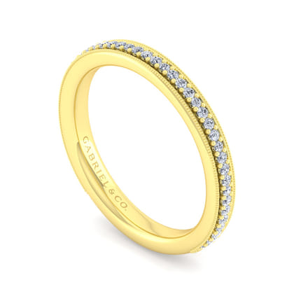 Lumierre - 14K Yellow Gold Channel Prong Diamond Anniversary Band with Milgrain