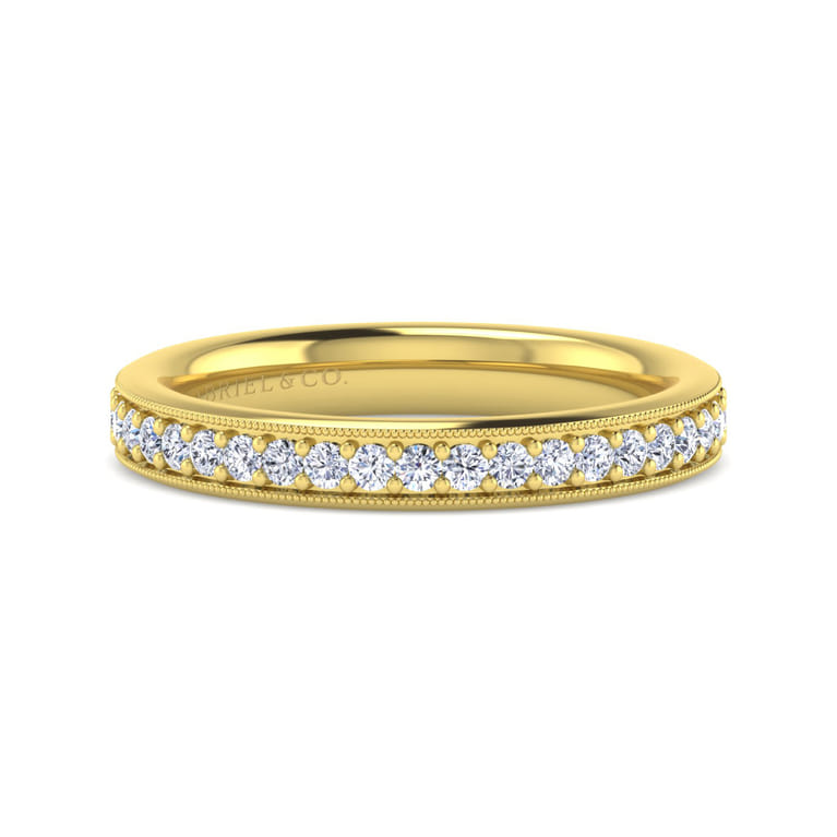 Straight Wedding Ring in 14k Yellow Gold with Round Natural Diamond at Gabriel & Co. - Shot 1
