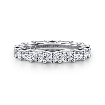 Luminara - 14K White Gold Scallop Setting East West Oval Diamond Eternity Band