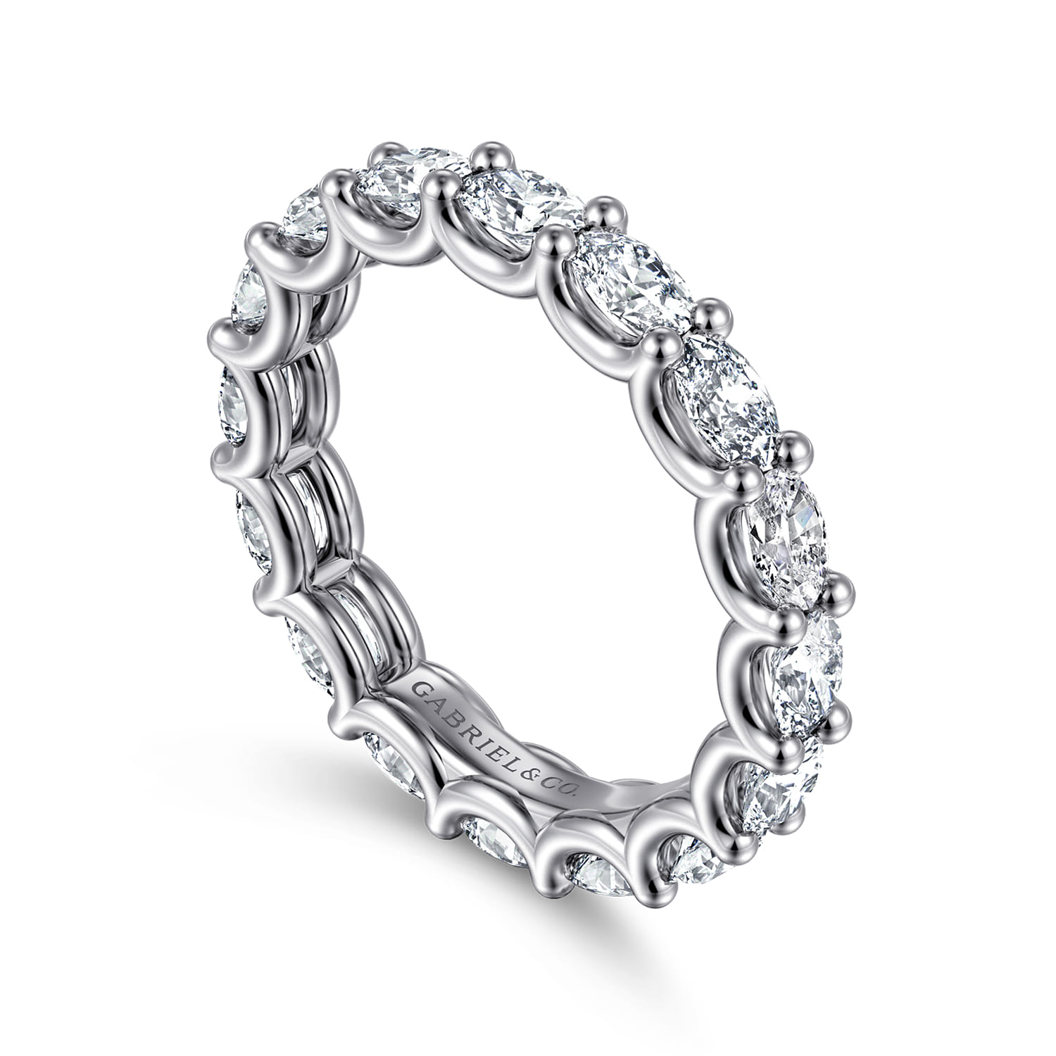 Eternity Band Wedding Ring in 14k White Gold with Oval Natural Diamond at Gabriel & Co. - Shot 3