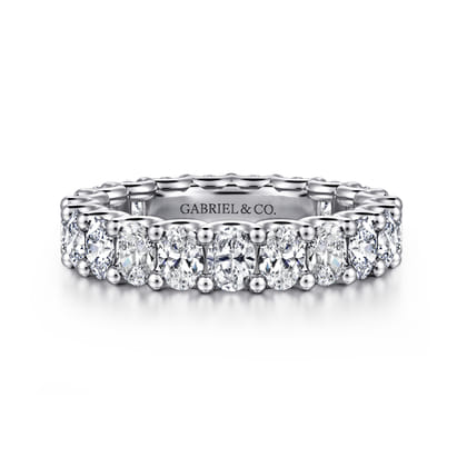 Luminara - 14K White Gold Scallop Setting Oval Diamond Eternity Band