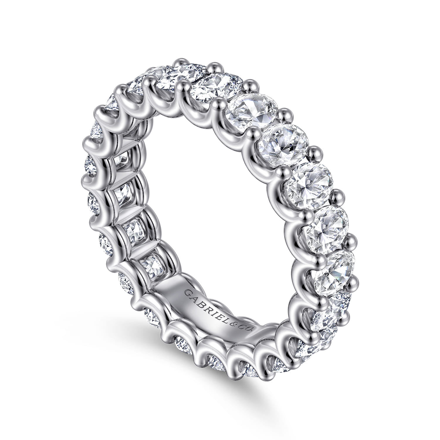 Eternity Band Wedding Ring in 14k White Gold with Oval Natural Diamond at Gabriel & Co. - Shot 3