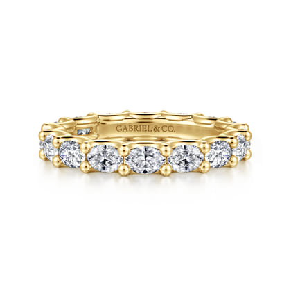 Luminara - 14K Yellow Gold Scallop Setting East West Oval Diamond Eternity Band